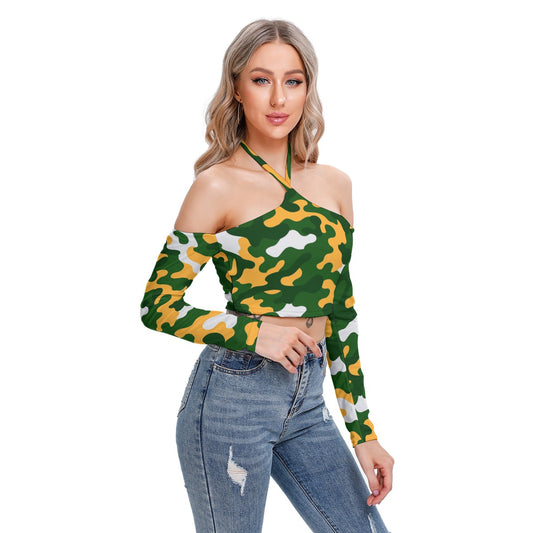 Green Bay Football Game Day All-Over Print Women's Halter Lace-up Top