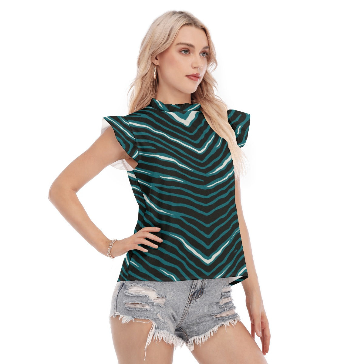 Philadelphia Football Game Day All-Over Print Women's Blouse With Ruffle Collar And Sleeve