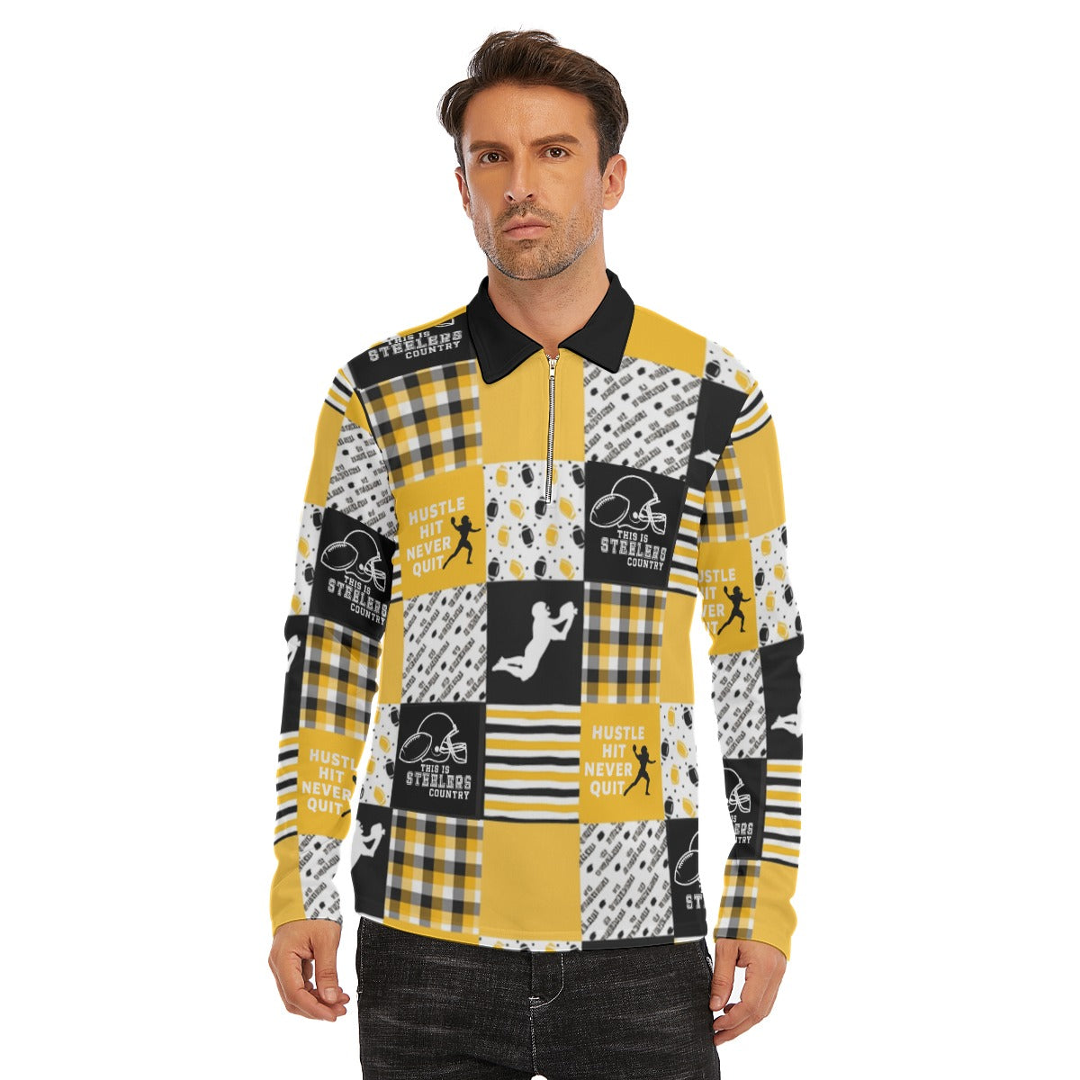 All-Over Print Men's Lapel T-shirt With Neckline Zipper Closure