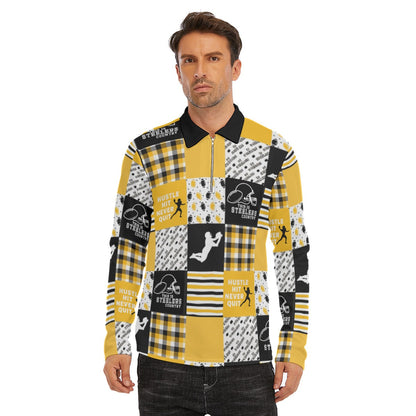 Pittsburgh Steelers All-Over Print Men's Lapel T-shirt With Neckline Zipper Closure