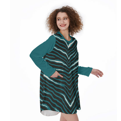 Philadelphia Football Game Day All-Over Print Women's Casual Loose Long Sleeve Dress With Pocket
