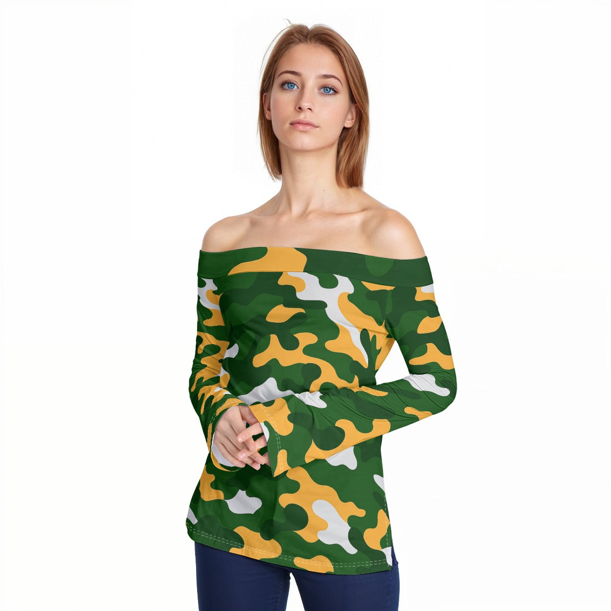 Green Bay Football Game Day All-Over Print Women Off-Shoulder Long Sleeve Top