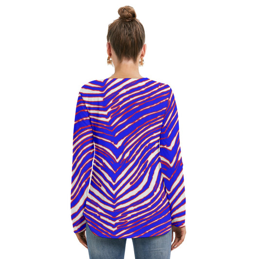Buffalo Bills Zubaz Women's Long Sleeve Neckline Tie Sweatshirt