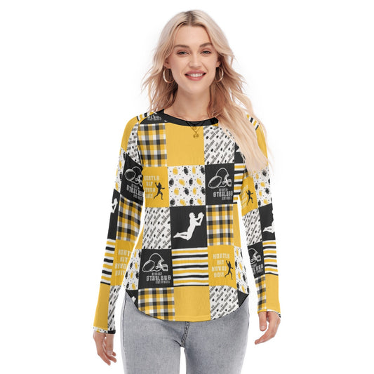 All-Over Print Women's Raglan Sleeves U-Shaped Hem Long Sleeves Blouse