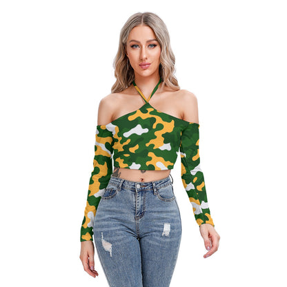Green Bay Football Game Day All-Over Print Women's Halter Lace-up Top