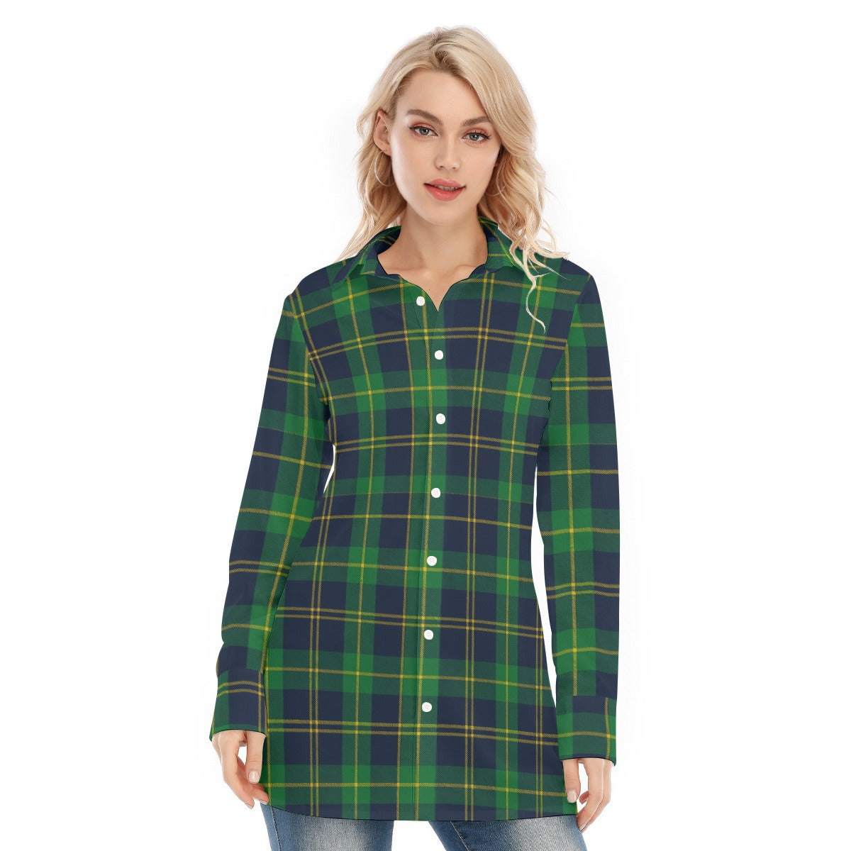 Notre Dame Tartan Plaid Fighting Irish Women's Long Shirt |115GSM Cotton poplin