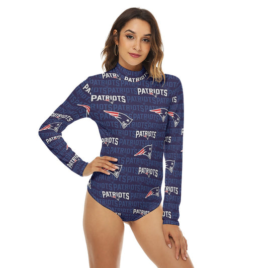 New England Football Game Day All-Over Print Women's Turtleneck Long Sleeve Bodysuit