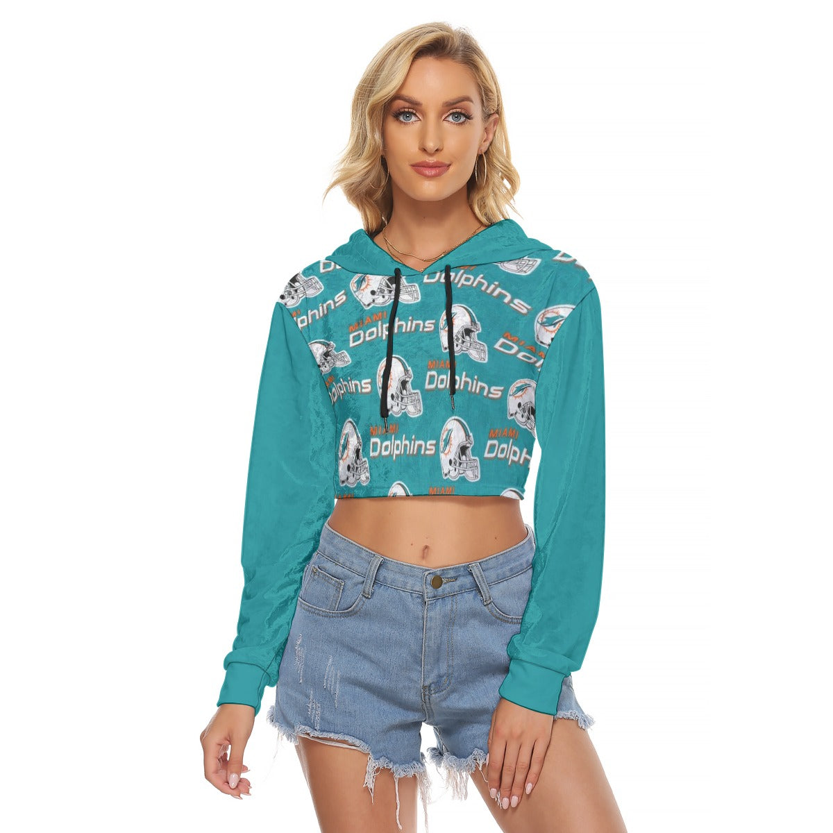 Miami Football Game Day All-Over Print Women's Crop Top Hoodie|Velvet