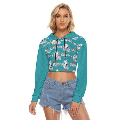 Miami Football Game Day All-Over Print Women's Crop Top Hoodie|Velvet