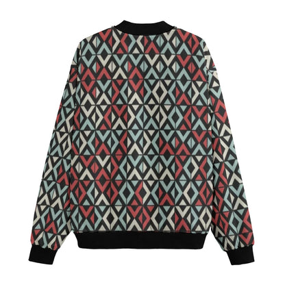 BoomBox Vibes Geometric Generative Computational Fleece Bomber Jacket – Futuristic Streetwear