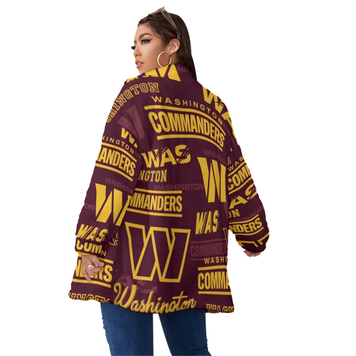 Washington Commanders Unisex Borg Fleece Stand-up Collar Coat With Zipper Closure(Plus Size)