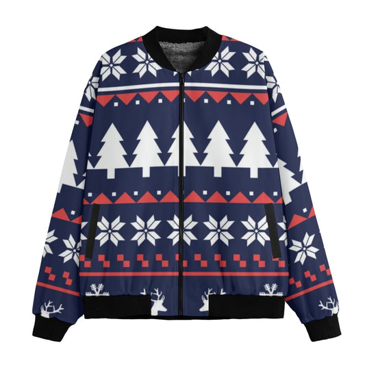 Urban Legend Snow Inspired Pattern Seamless Christmas Pattern Fleece Bomber Jacket
