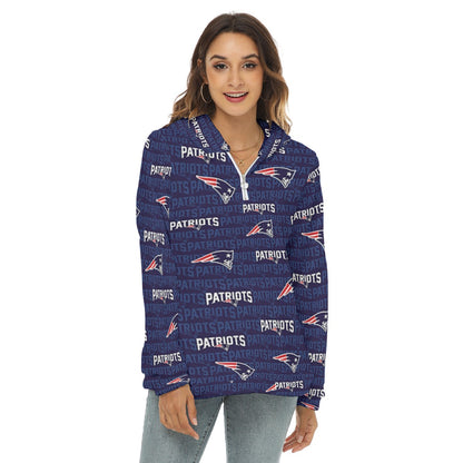 New England Football Game Day All-Over Print Women's Borg Fleece Hoodie With Half Zip