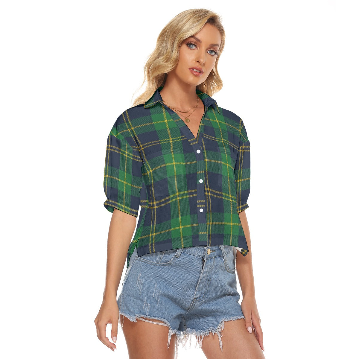Urban Legend Notre Dame Fighting Irish Tartan Plaid Women's V-Neck Shirt – Navy and Gold College Str