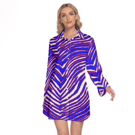 Buffalo Bills Zubaz Women's Lapel Shirt Dress With Long Sleeve