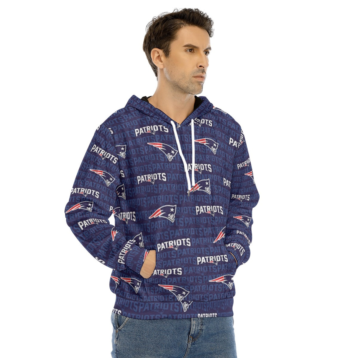 New England Football Game Day All-Over Print Men's Pullover Hoodie | Velvet