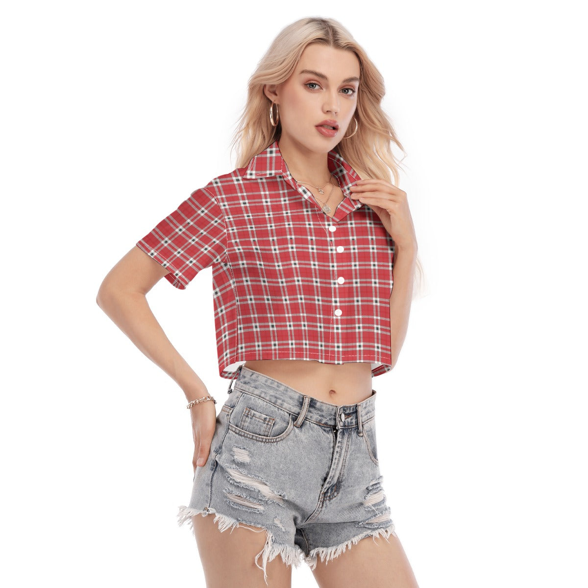 Houston Tartan Plaid Cougars Women's Cropped Shirt