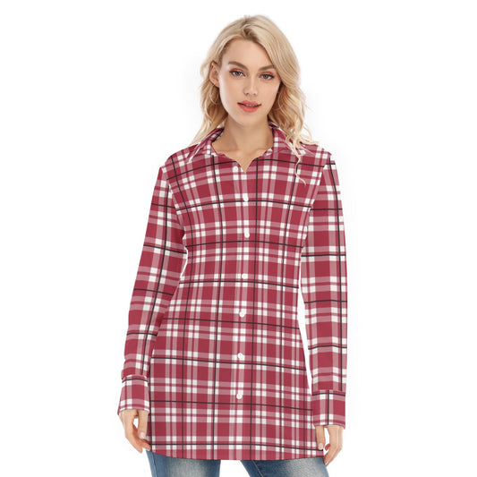 Alabama - Crimson Tide tartan plaid  Women's Long Shirt |115GSM Cotton poplin