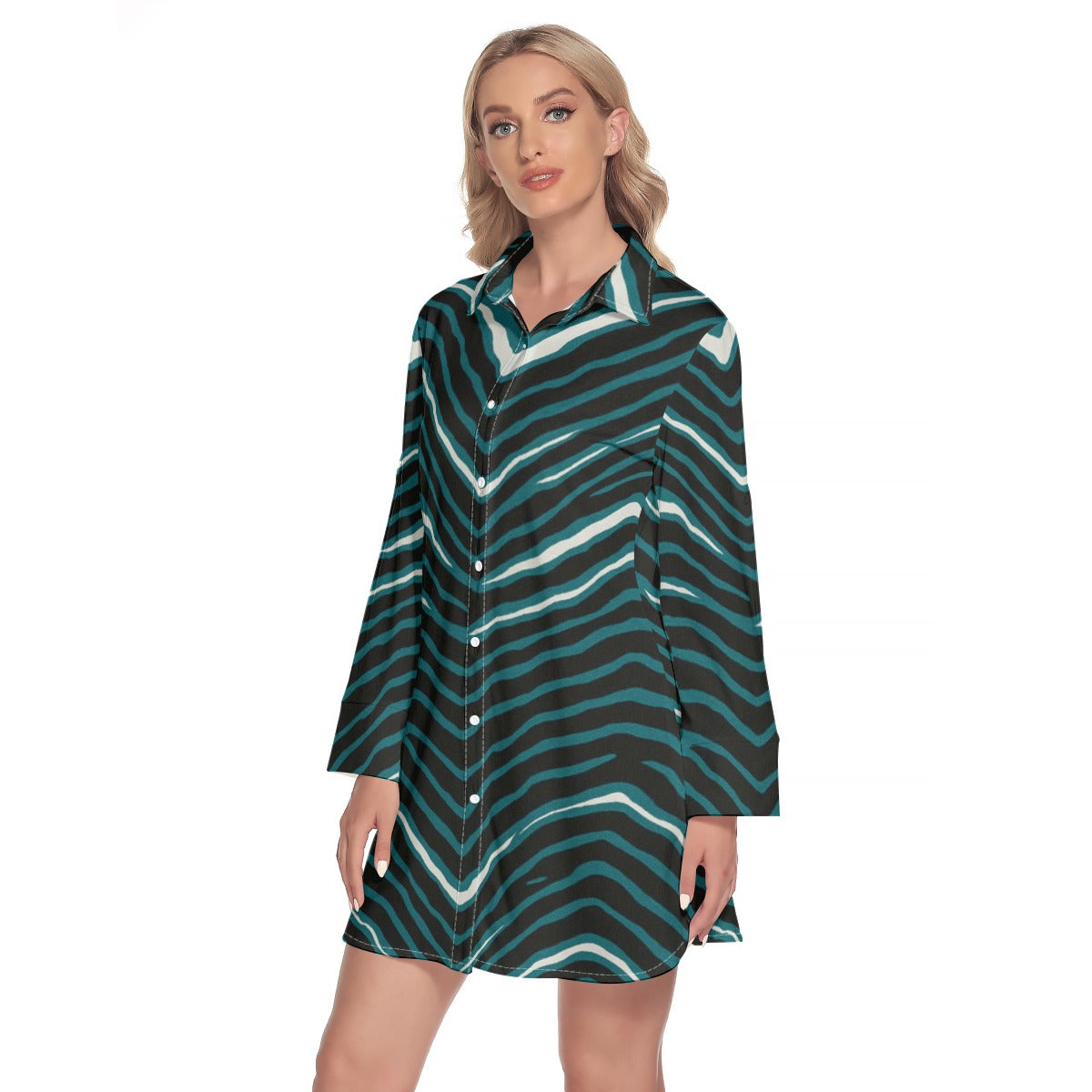 Philadelphia Football Game Day All-Over Print Women's Lapel Shirt Dress With Long Sleeve