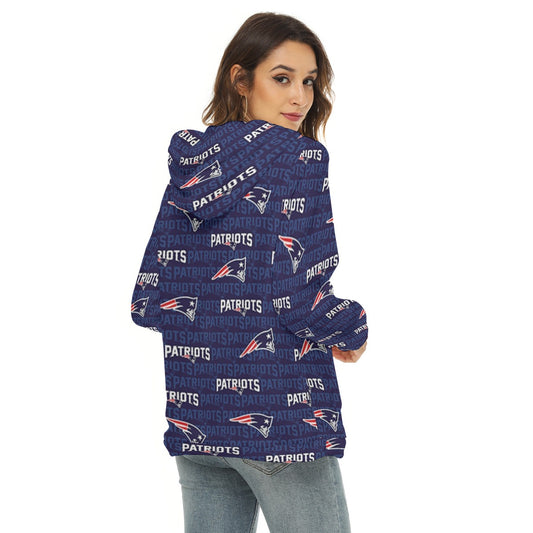 New England Football Game Day All-Over Print Women's Borg Fleece Hoodie With Half Zip