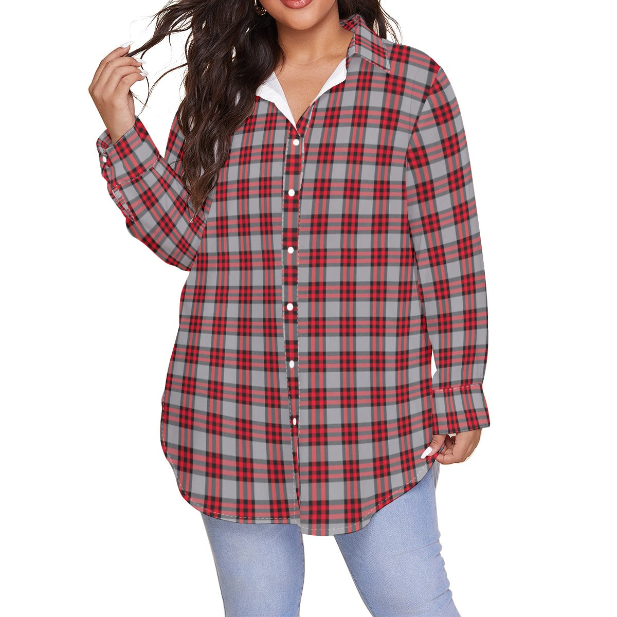 Ohio State Tartan Plaid Buckeyes Women's Shirt With Long Sleeve(Plus Size)