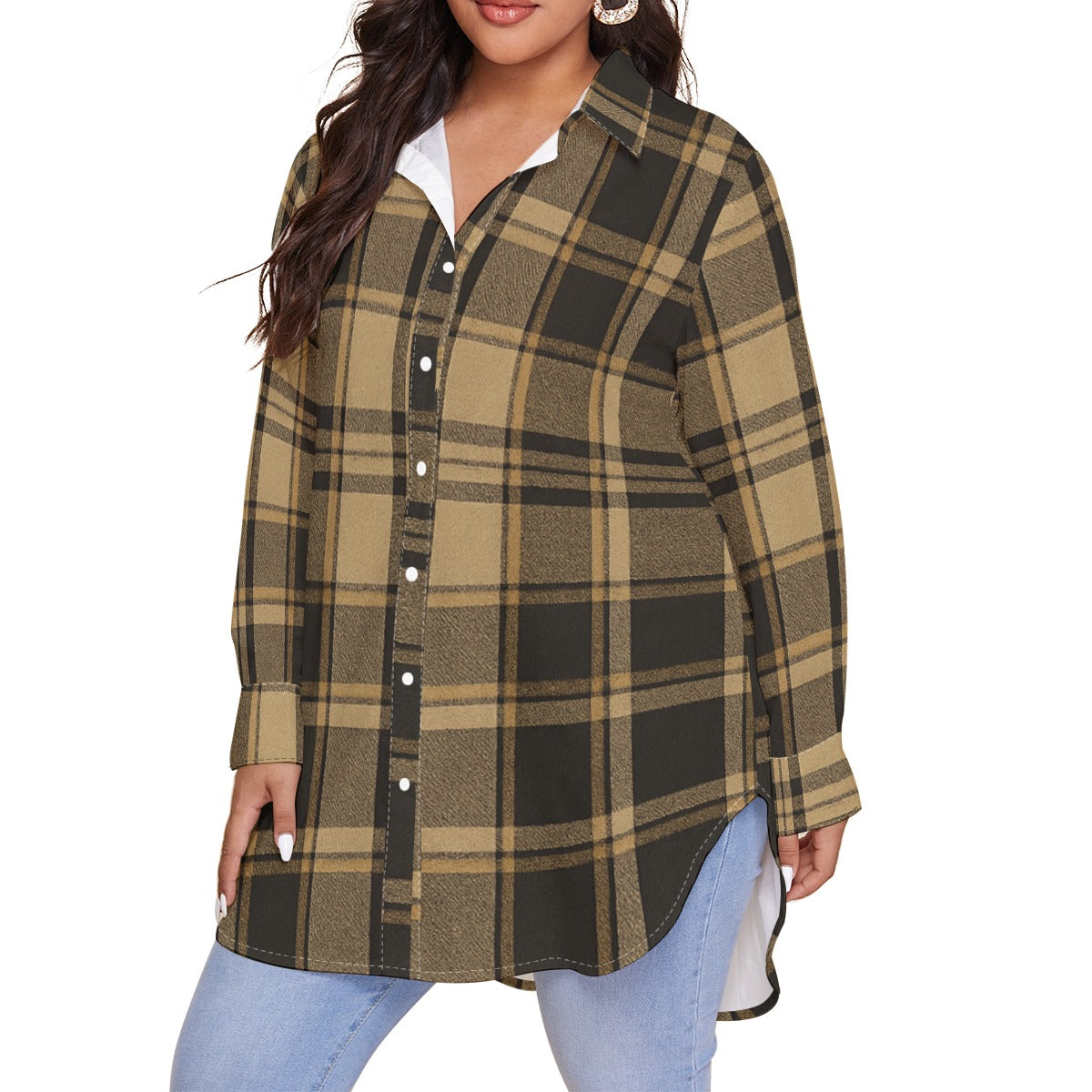Colorado Tartan Plaid Women's Shirt With Long Sleeve(Plus Size)