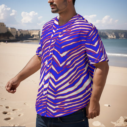 Buffalo Bills Zubaz Men's Short Sleeve Baseball Jersey With Pinstripes