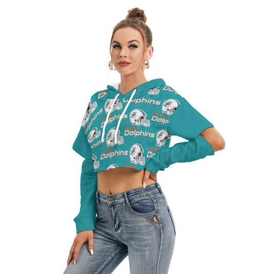 Miami Football Game Day All-Over Print Women's Heavy Fleece Hoodie With Hollow Out Sleeve