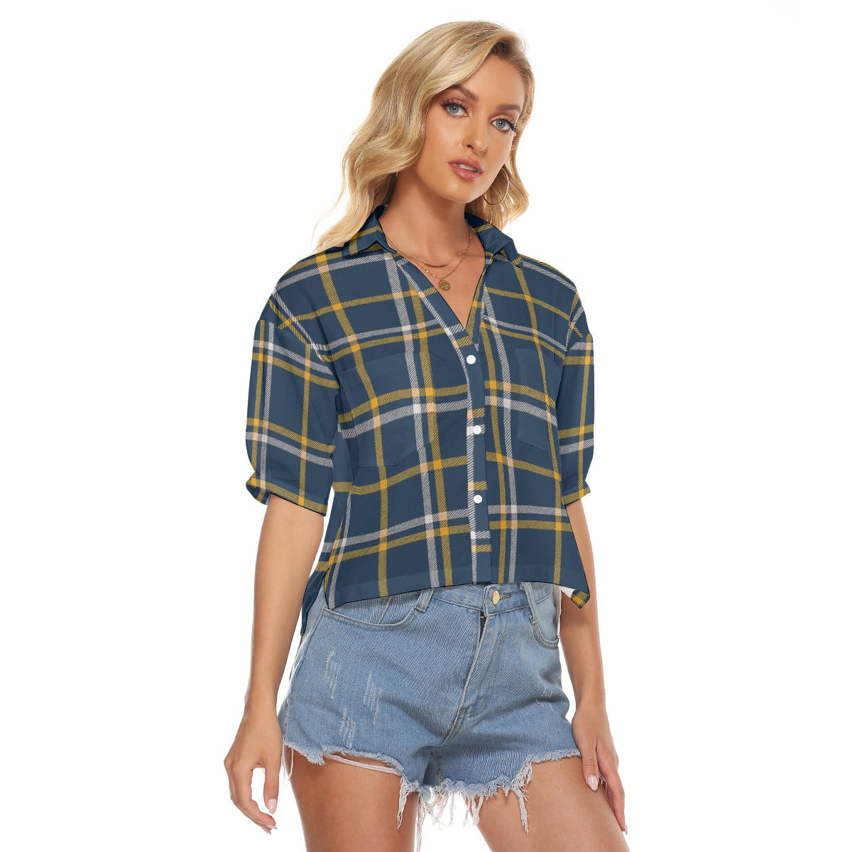 Urban Legend West Virginia Mountaineers Tartan Plaid Women's V-Neck Shirt – Blue and Gold College St