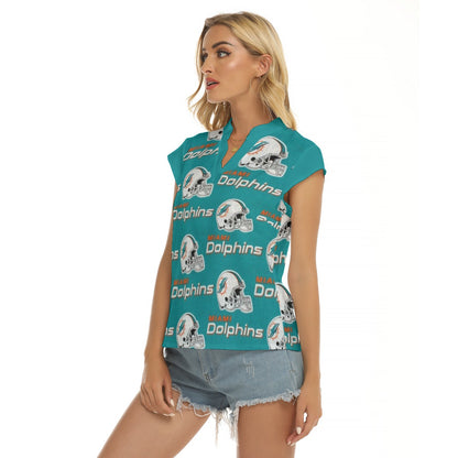 Miami Football Game Day All-Over Print Women's Stacked V-neck Short Sleeve Blouse