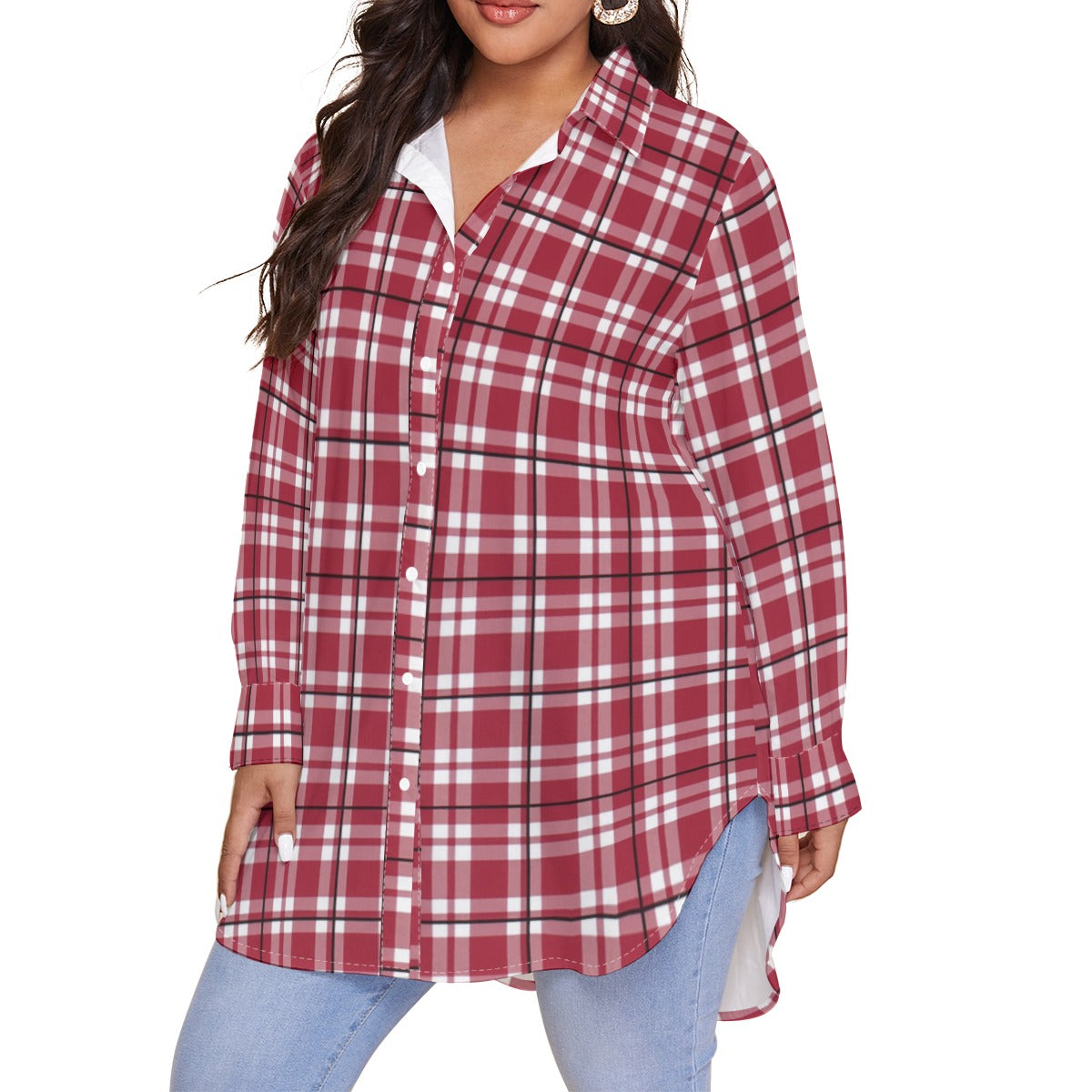 Alabama - Crimson Tide tartan plaid  Women's Shirt With Long Sleeve(Plus Size)