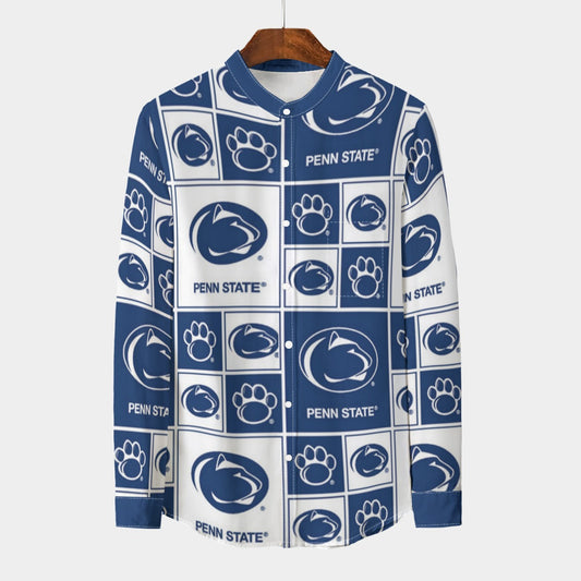 Penn State University - Nittany Lions Stand Collar Shirt With Long Sleeve|110GSM Imitation Flax
