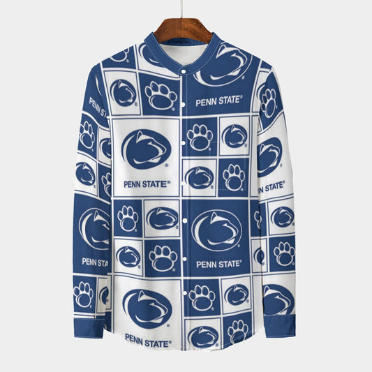 Penn State University - Nittany Lions Stand Collar Shirt With Long Sleeve|110GSM Imitation Flax