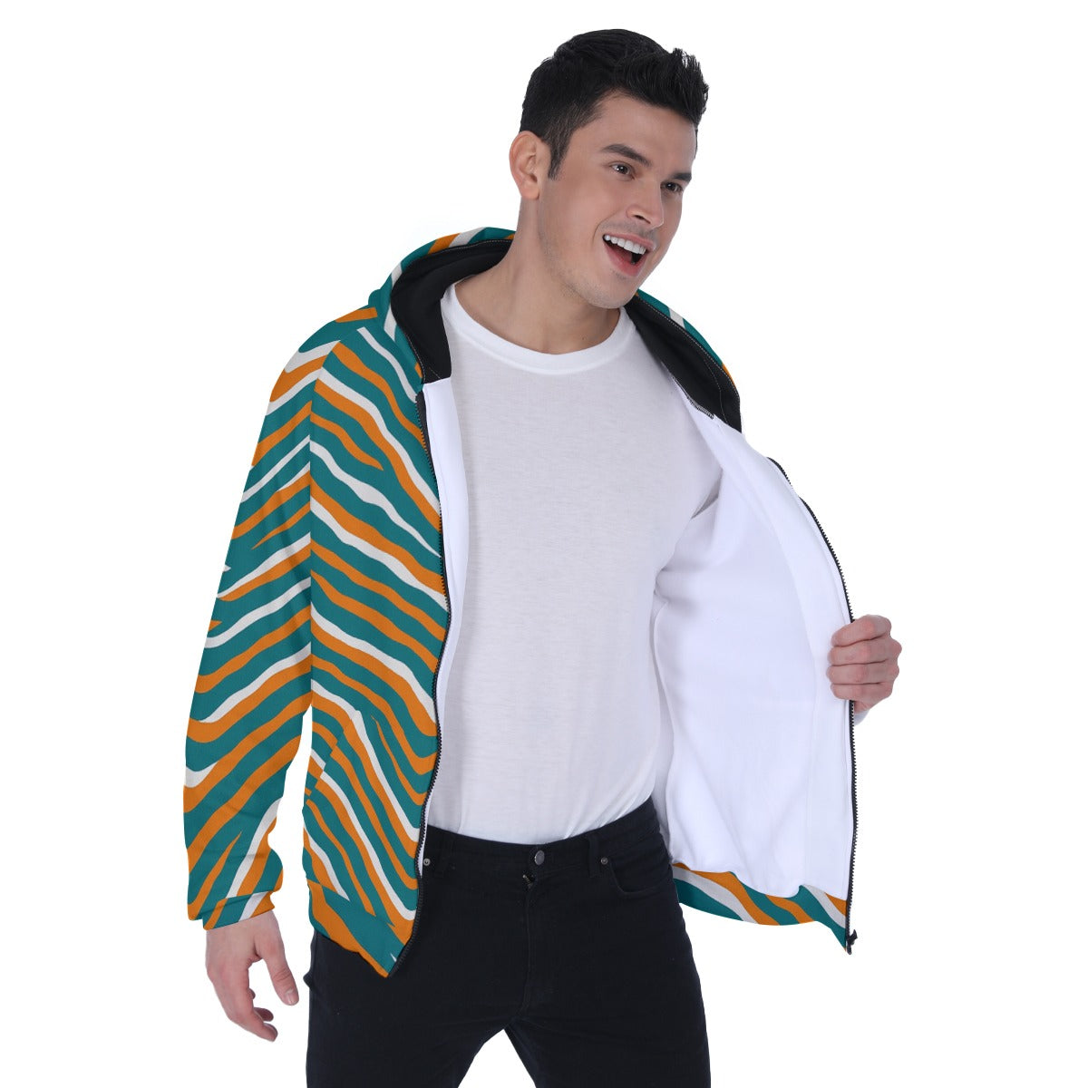 Miami Football Game Day All-Over Print Men's Heavy Fleece Raglan Zip Up Hoodie With Pocket