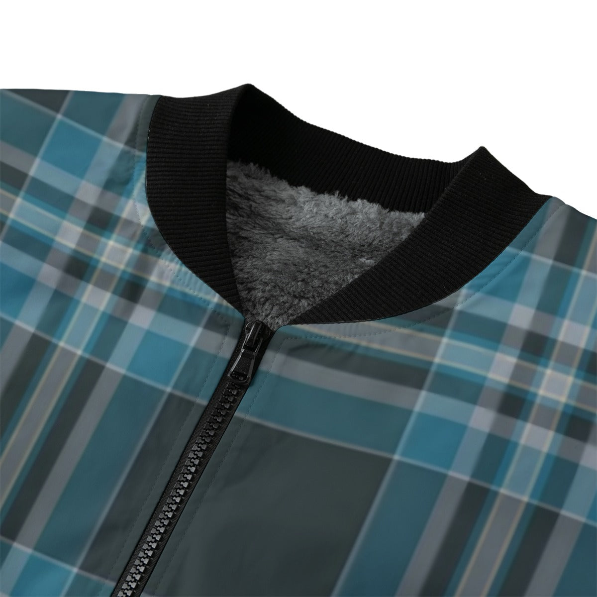 Maclellan Ancient – gray and light blue softer tartan Fleece Bomber Jacket