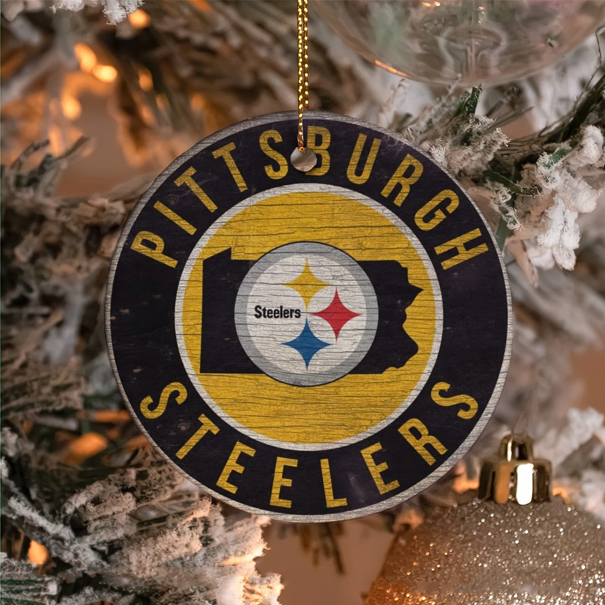Pittsburgh Steelers Round Christmas Ceramic Decoration Ornaments