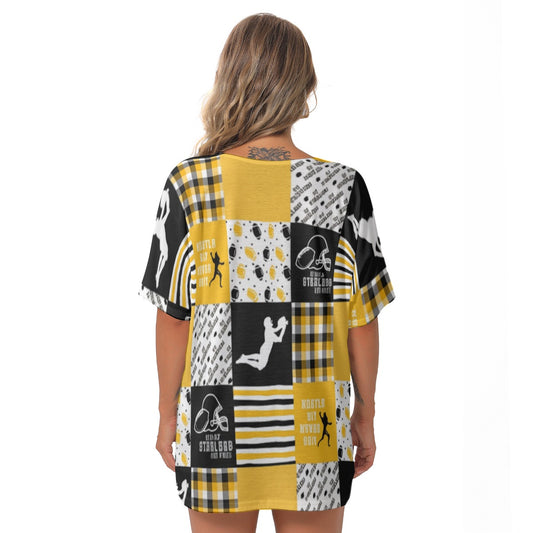 All-Over Print Women's Bat Sleeves V-Neck Blouse