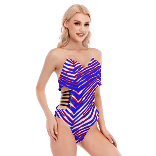 Buffalo Bills Zubaz Women's Tube Top Bodysuit With Side Black Straps