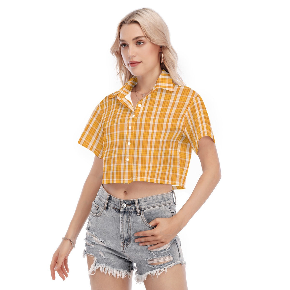 Tennessee Orange Tartan Plaid Volunteers  Women's Cropped Shirt