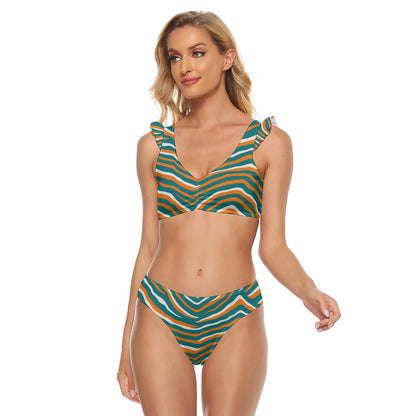 Miami Football Game Day All-Over Print Women's Bikini Swimsuit With Ruffle Cuff Bra