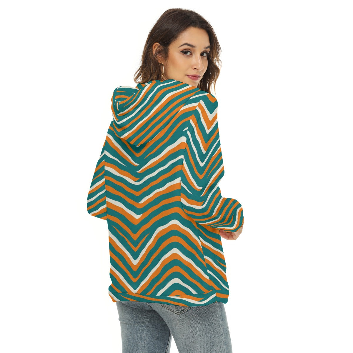 Miami Football Game Day All-Over Print Women's Borg Fleece Hoodie With Half Zip