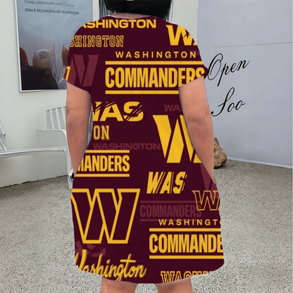 Washington Commanders Women'S V Neck Short Sleeve Dress|Plus Size