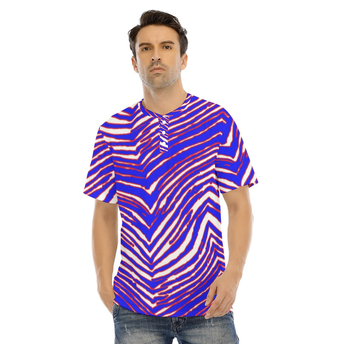 Buffalo Bills Zubaz Men's Short Sleeve T-shirt With Button Closure