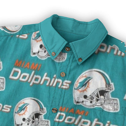Miami Football Game Day All-Over Print Men's Casual Lapel Long Sleeve Shirt|125GSM Cotton