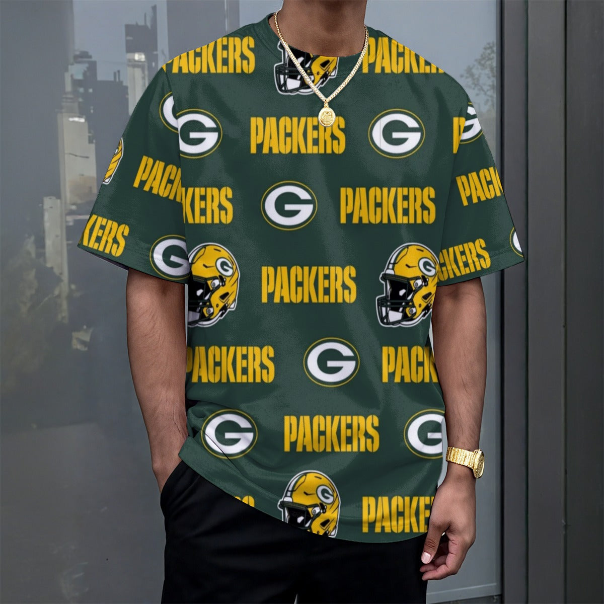 Green Bay Football Game Day All-Over Print Unisex Drop-shoulder T-shirt|180GSM