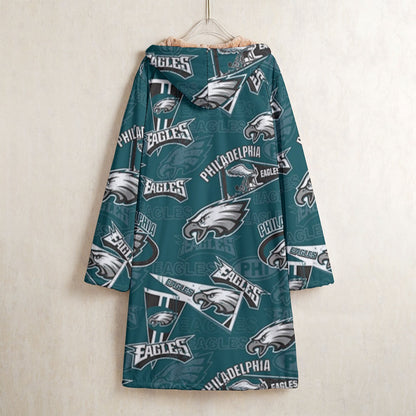 Philadelphia Football Game Day All-Over Print Men's Horn Button Long Fleece Windbreaker