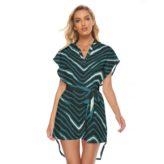 Philadelphia Football Game Day All-Over Print Women's Stand-up Collar Casual Dress With Belt