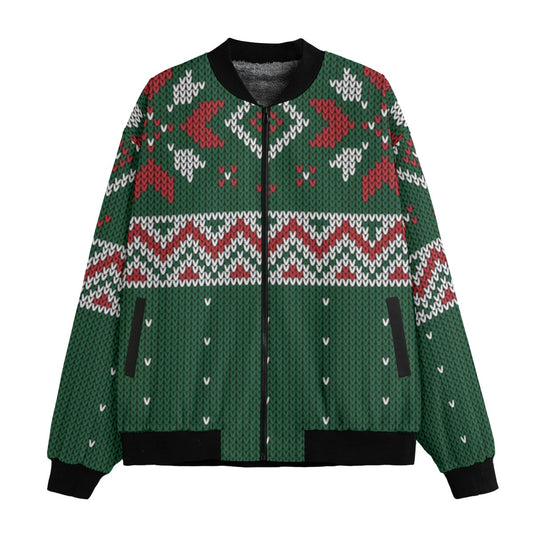 Urban Legend Snow Christmas Knitted Pattern Winter Green Fleece Bomber Jacket