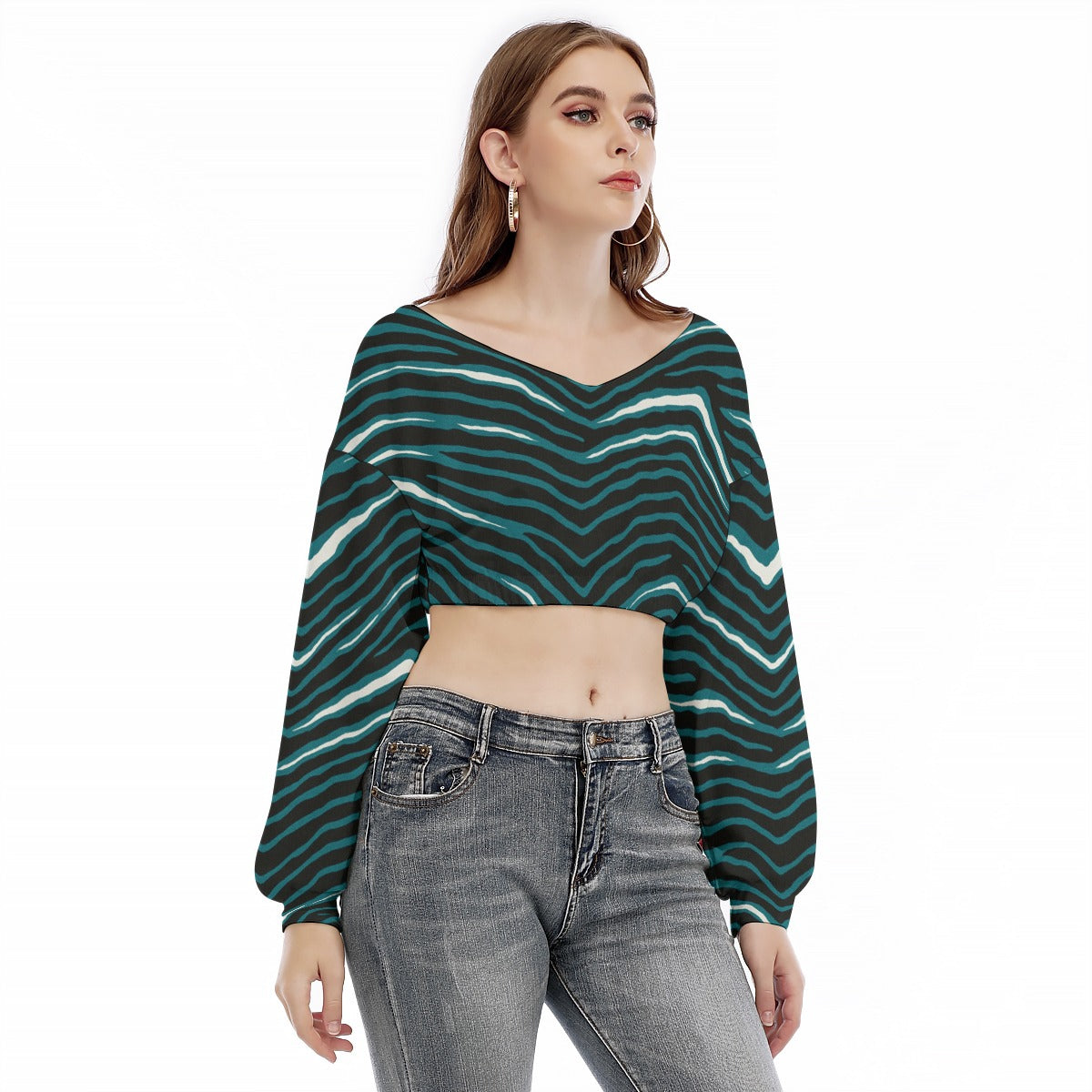 Philadelphia Football Game Day All-Over Print Women's V-neck Long Sleeve Cropped Sweatshirt