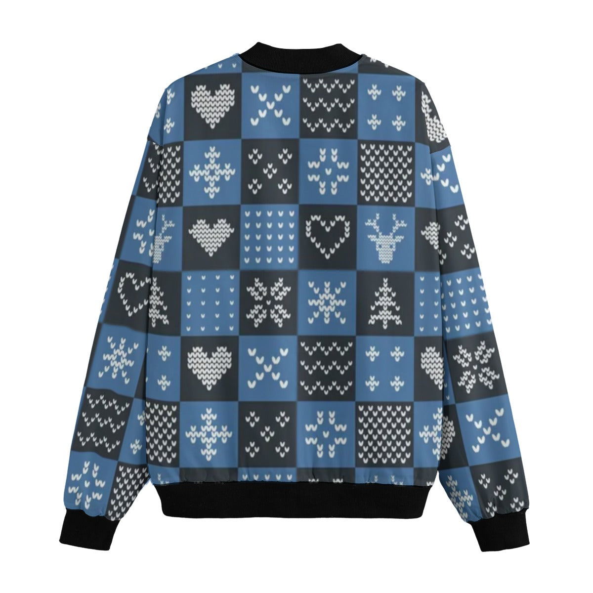 Urban Legend Blue Snow Knitted Christmas and New Year Fleece Bomber Jacket